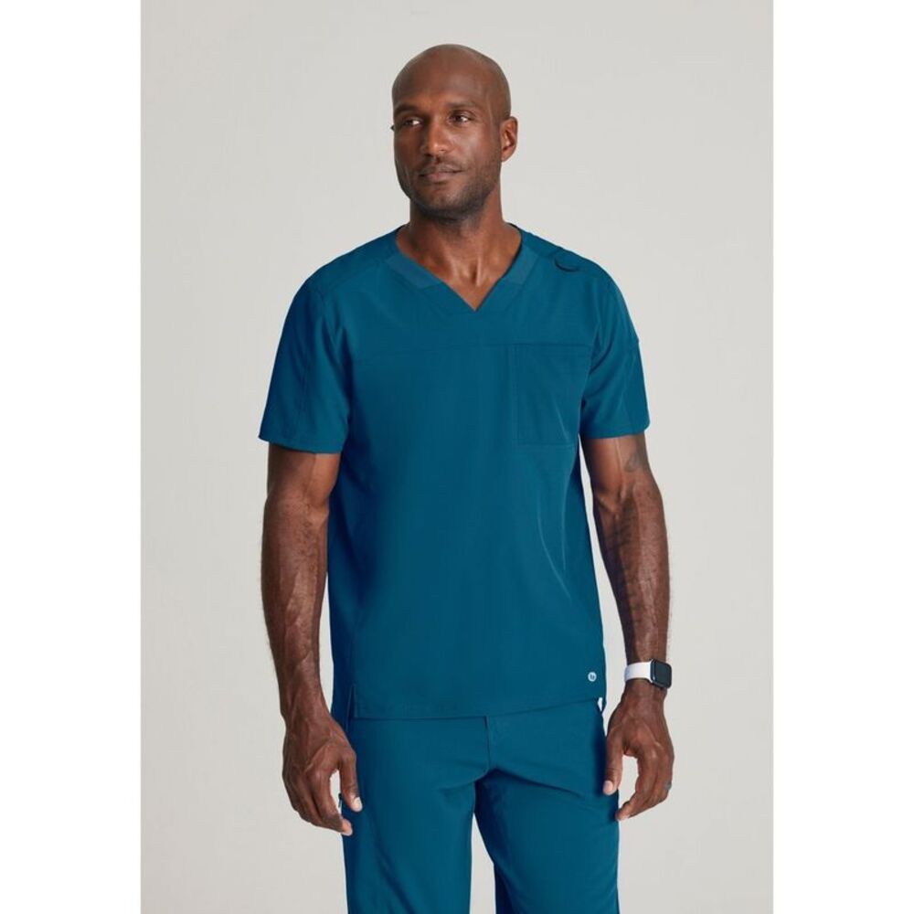 Barco One Men's Velocity 2-Pocket Ribbed V-Neck Scrub Top Medium Bahama